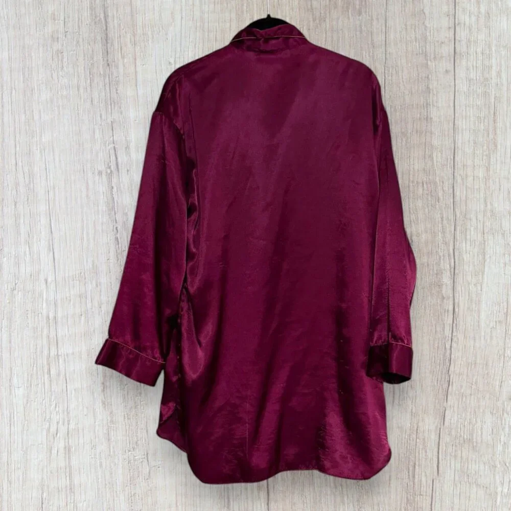 Vintage Victoria’s Secret Gold Label Satin Sleep Shirt Burgundy Y2K Pajamas S